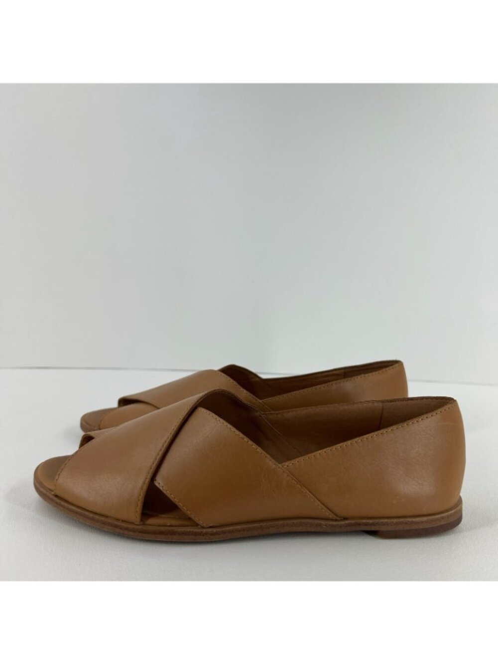 Madewell Blaine Crisscross Flat Shoes Womens 6.5 Peep Toe Slip On Leather Brown - Picture 2 of 12